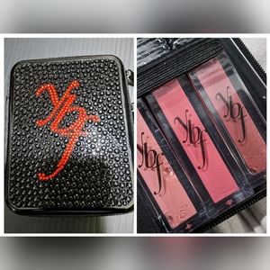 Ybf TINted Lip gloss trio & luxury zip bling case + mirror NIB Taupe Mauve Pink